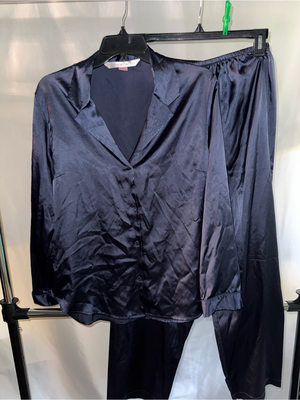 Victoria's Secret Navy Satin Button-Front Pajama Set
